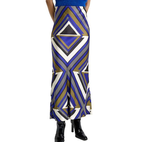 Cue Cobalt Tile Bias Midi Skirt